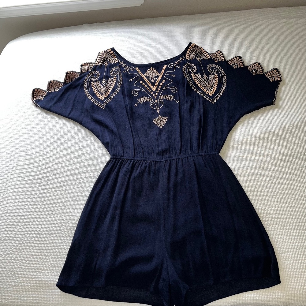 Alya Francesca’s Embroidered Navy Blue Romper/Medium - Picture 5 of 15